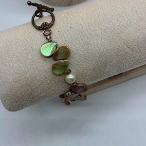 Vintage Iridescent Bead and Pearl Bracelet